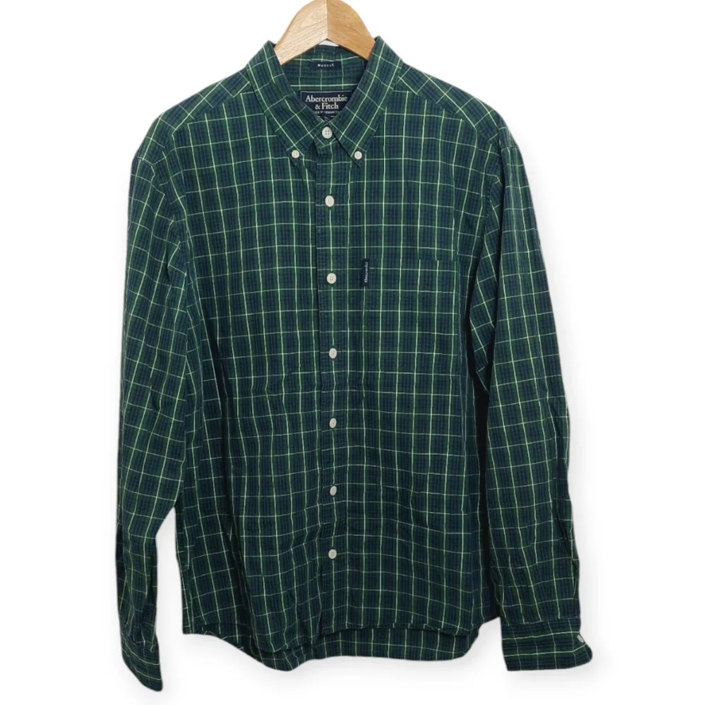 Abercrombie and Fitch Men's Size Medium Long Sleeve Shirt Plaid Muscle Green